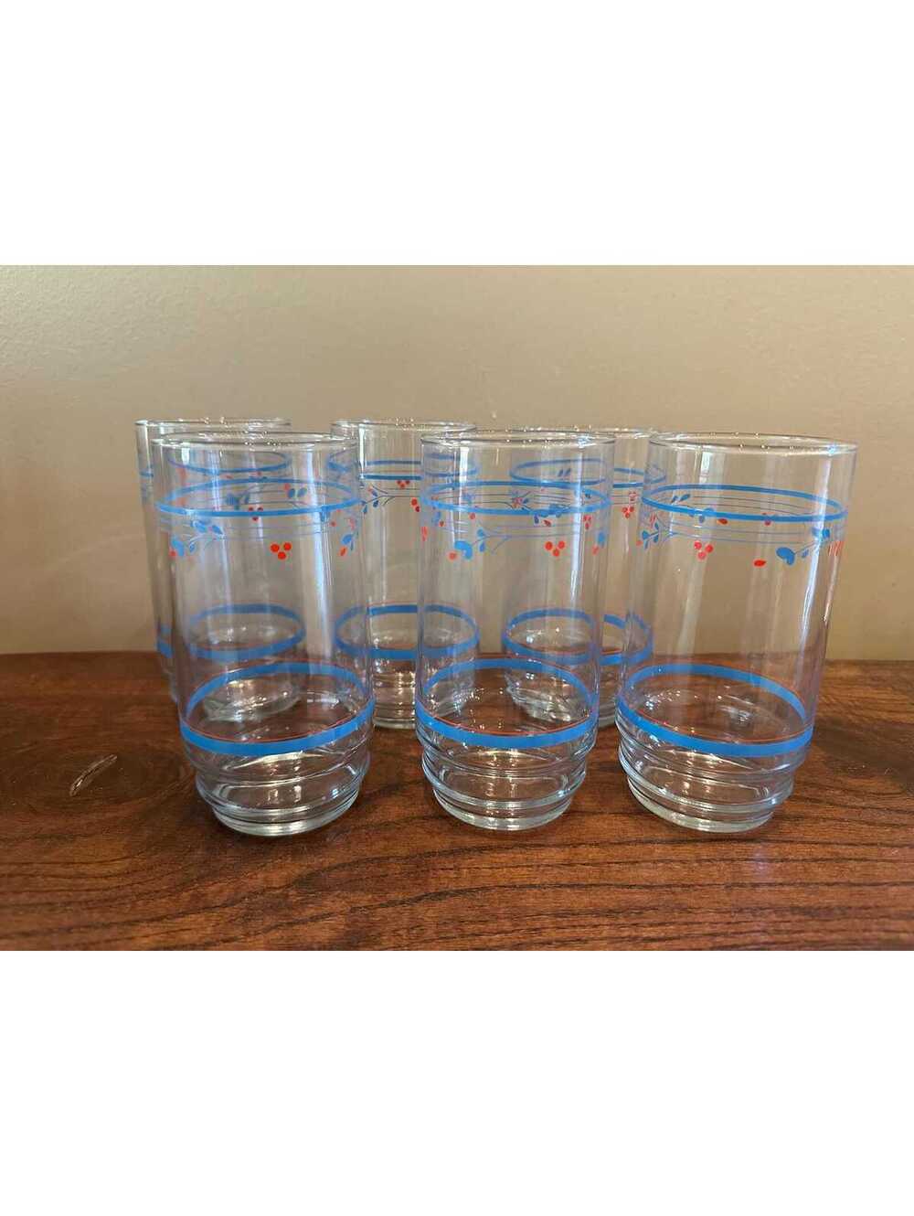 Vintage Corelle Country Violets Red & Blue Water Juice Tumbler Glasses Set of 6